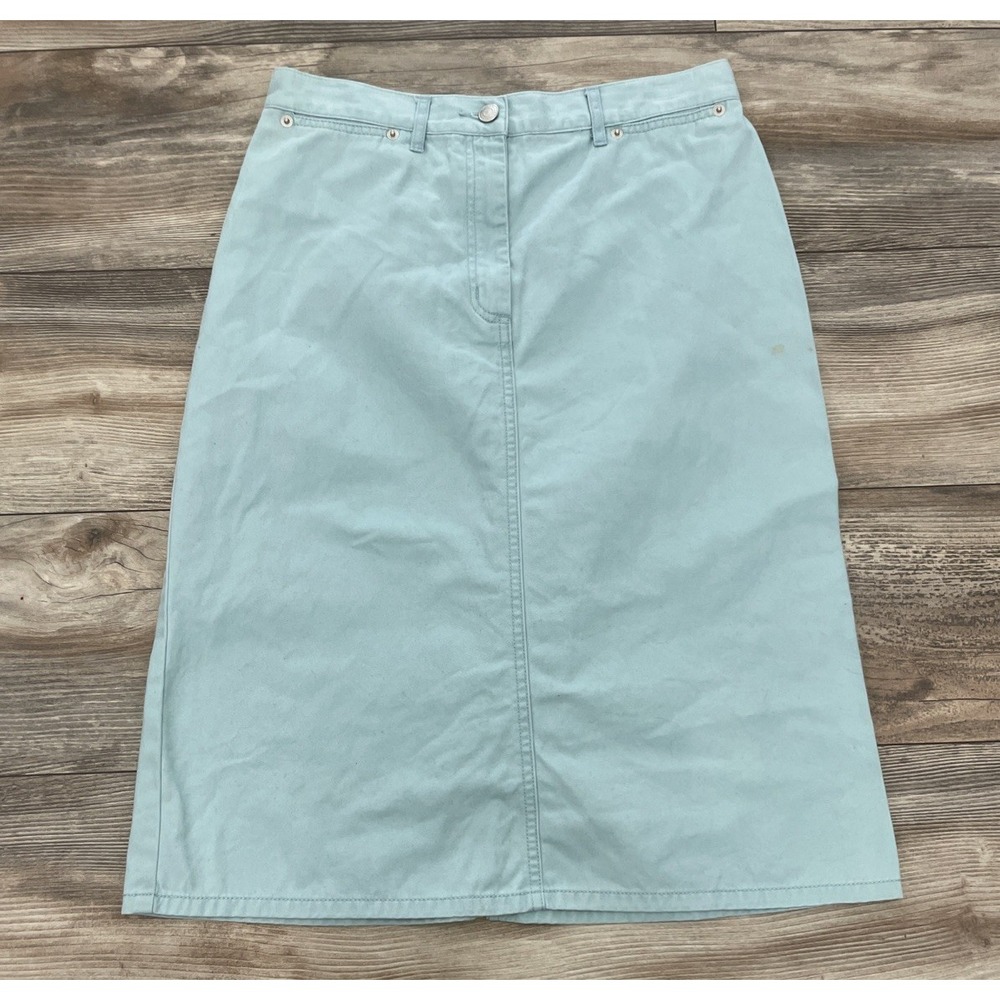 Vintage Pendleton Jean Skirt Womens 8 Blue Green Cotton Denim A-Line High Rise